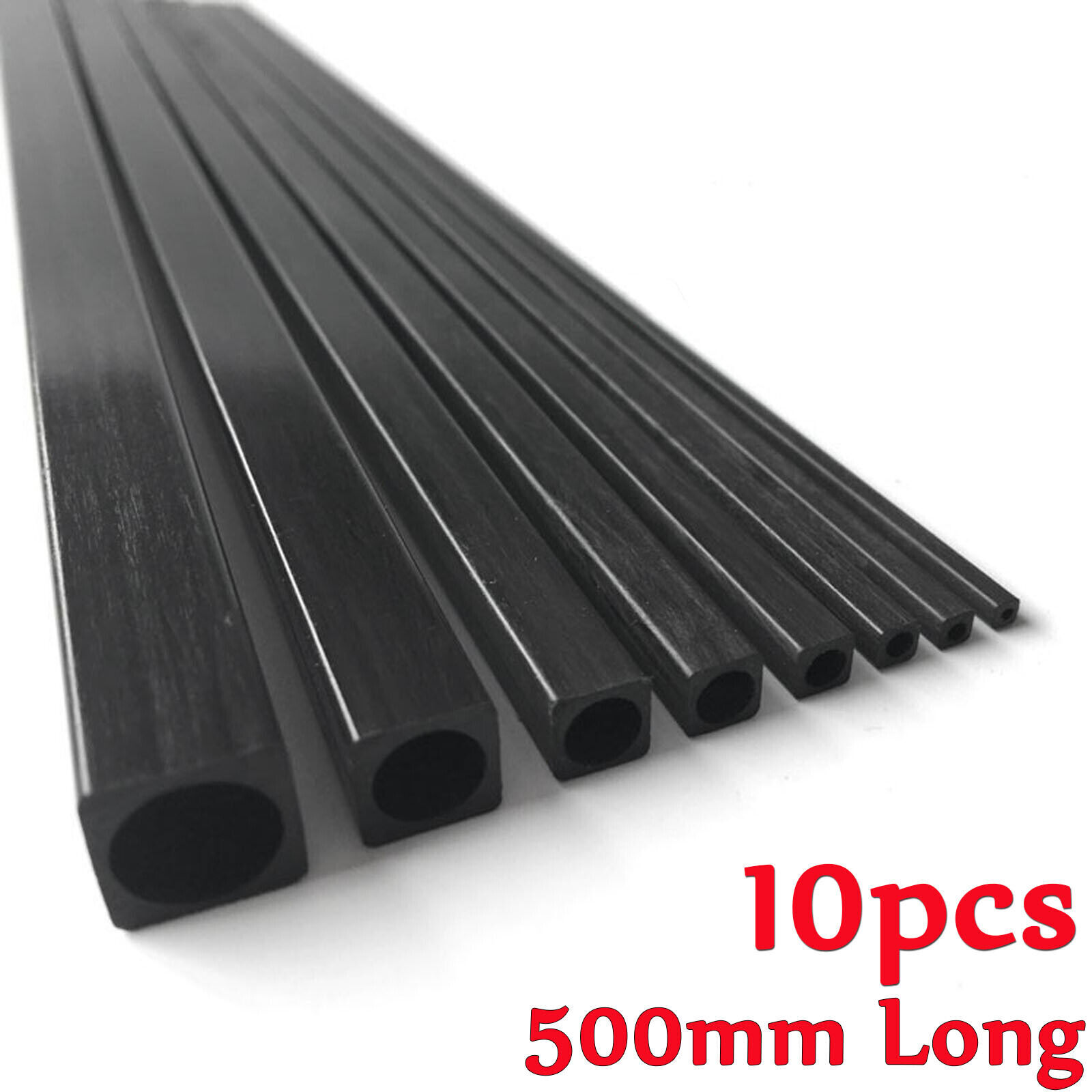 10PC 500mm Carbon Fiber Round Hollow Square Tube Bar Shaft for RC Model Aircraft