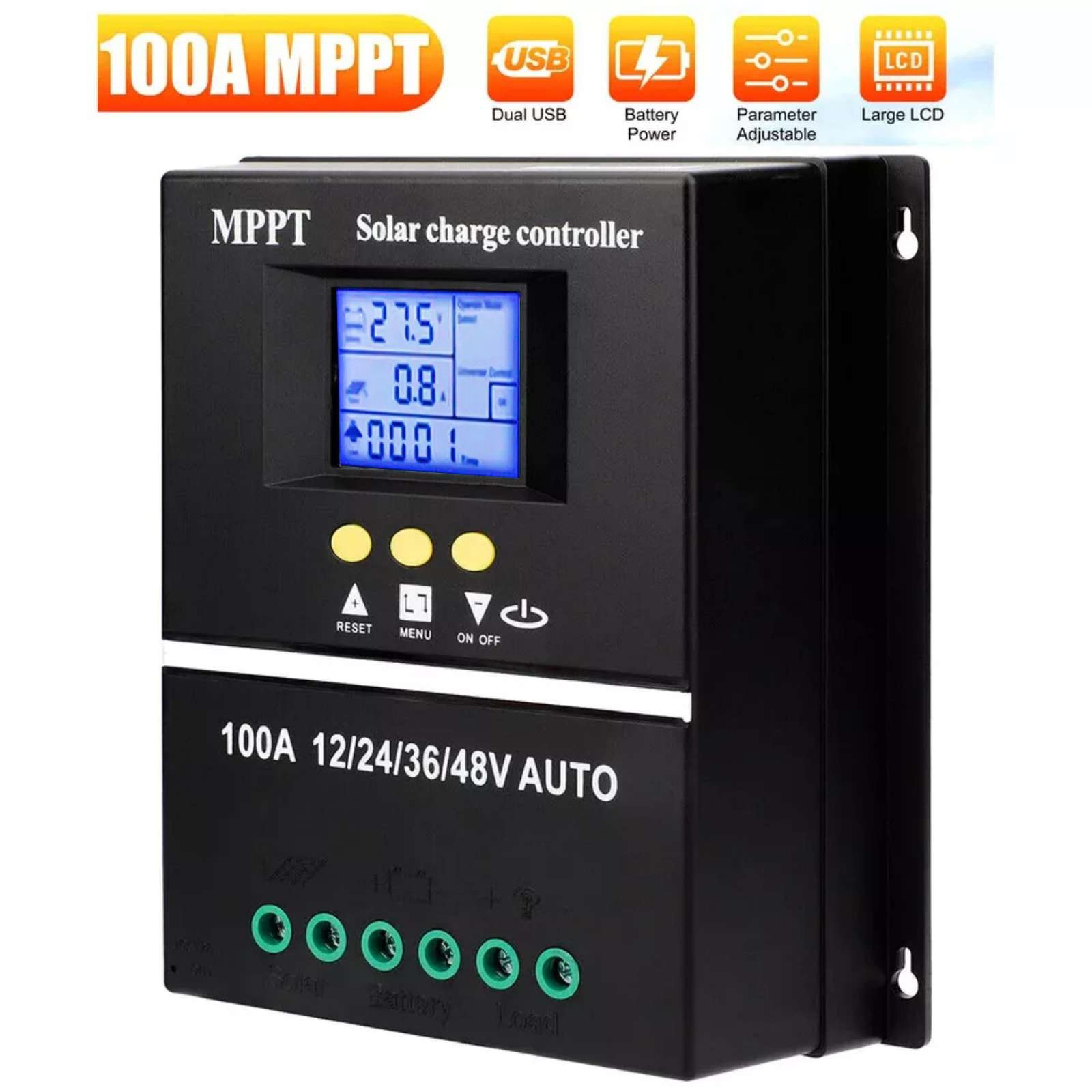 100A Dual USB MPPT Solar Charge Controller Inverter 12V 24V 36V 48V PV Regulator