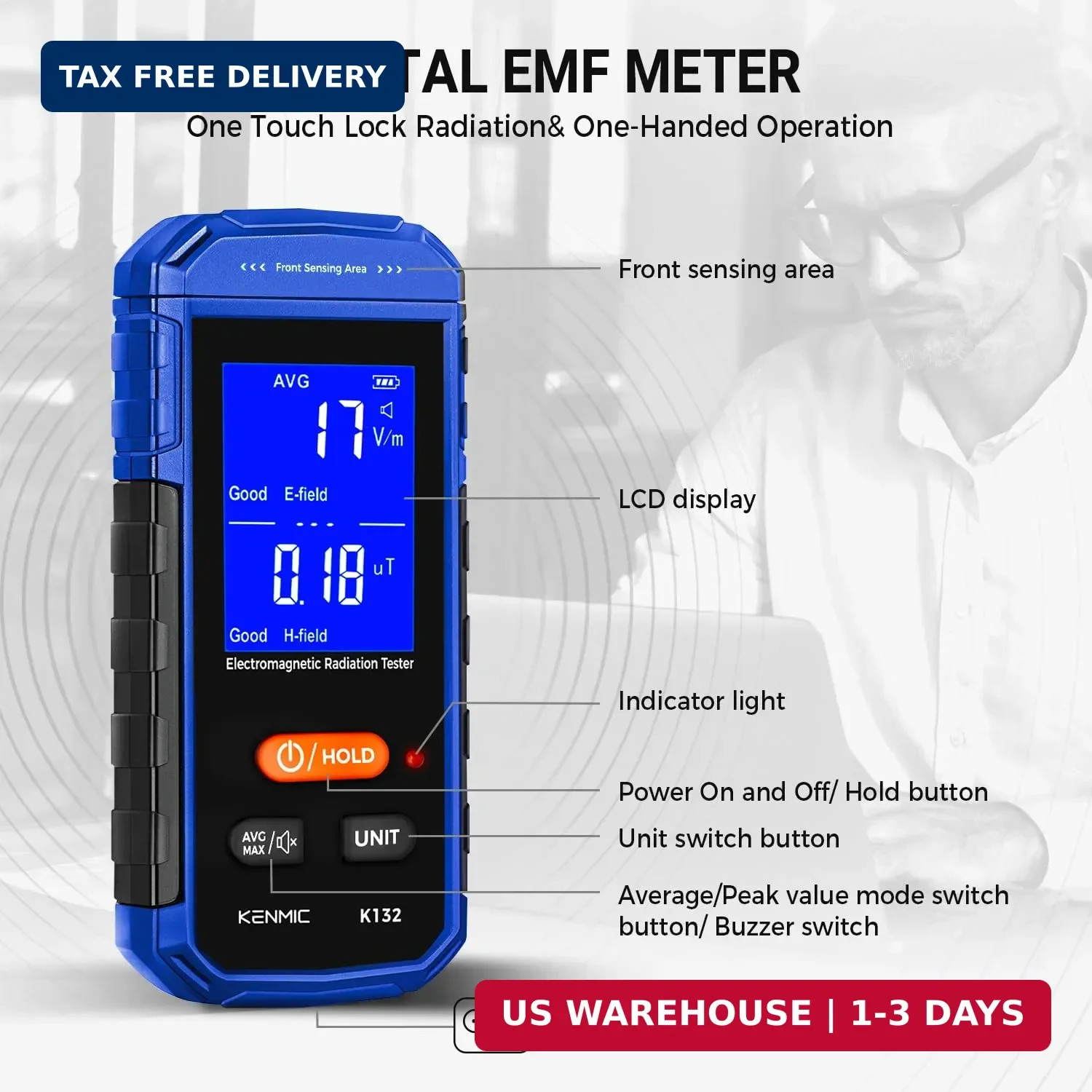 Rechargeable EMF Meter, Handheld Electromagnetic Field Detector with Digital LCD