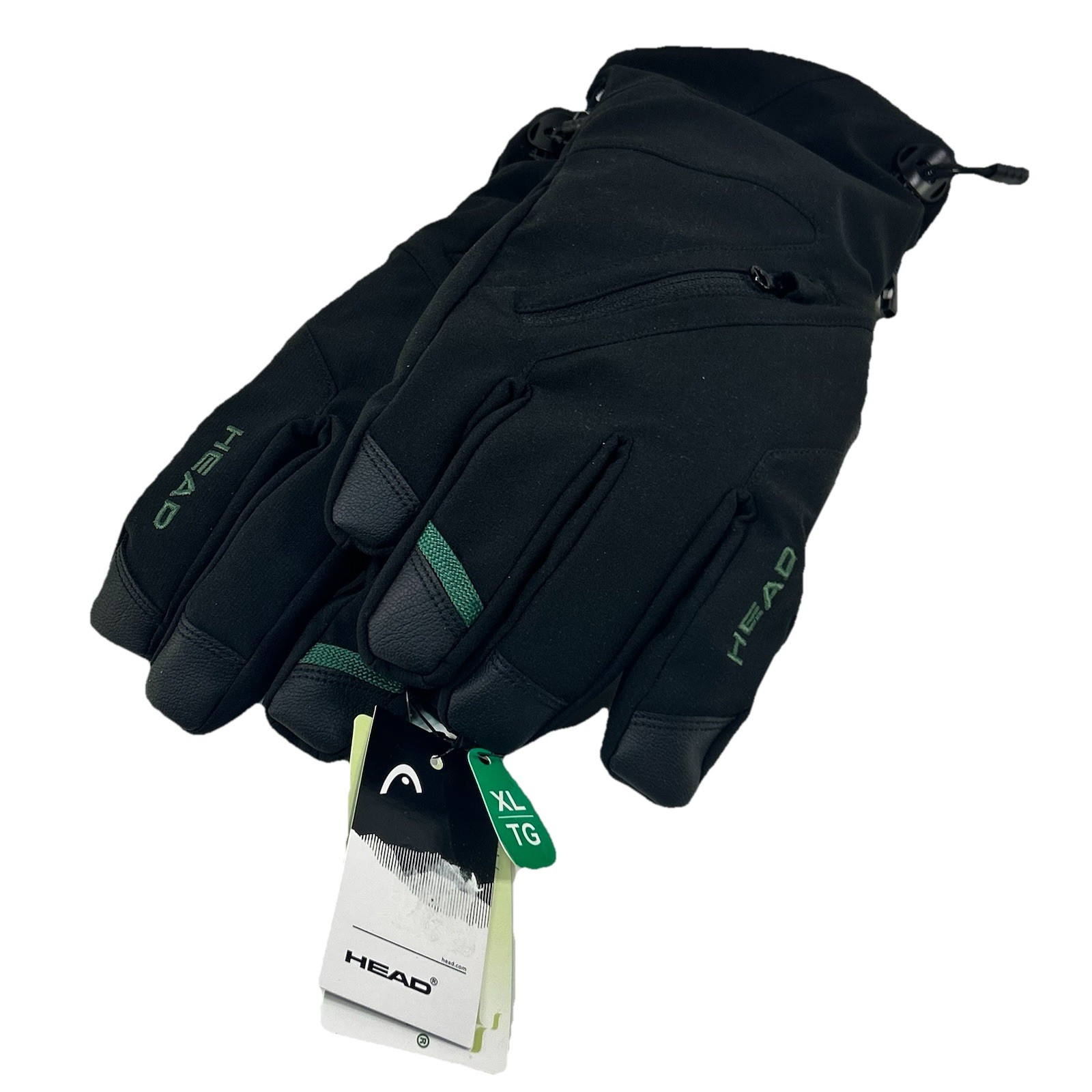 NWT HEAD Unisex Ski Gloves With Zipper Front Pocket Black X-Large