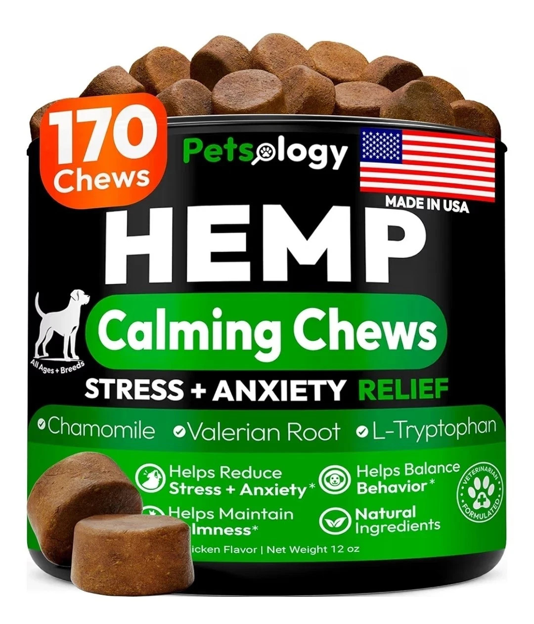 Petsology Hemp Calming Chews - Stress + Anxiety - Chicken Flavor - 05/2028