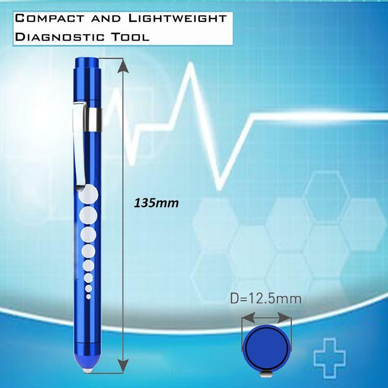 BLUE Reusable NURSE Aluminum Penlight Pocket Medical LED with Pupil Gauge