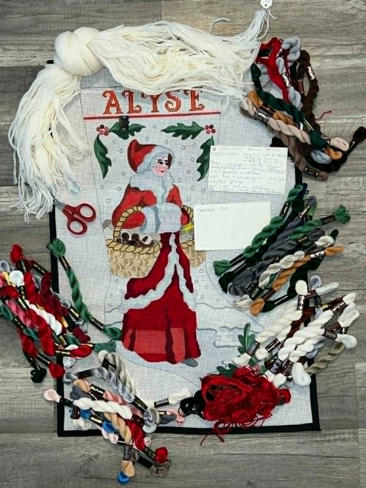 Strictly Christmas Hand Painted Needlepoint Stocking Canvas w Fibers Mrs. Claus