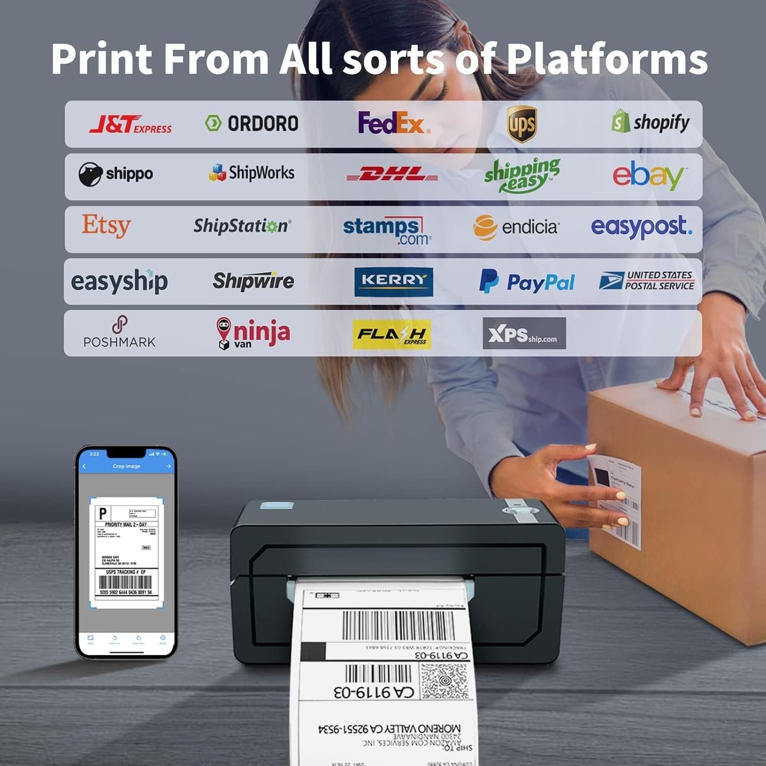 Wireless 4x6 Shipping Label Printer - iOS Android Compatible