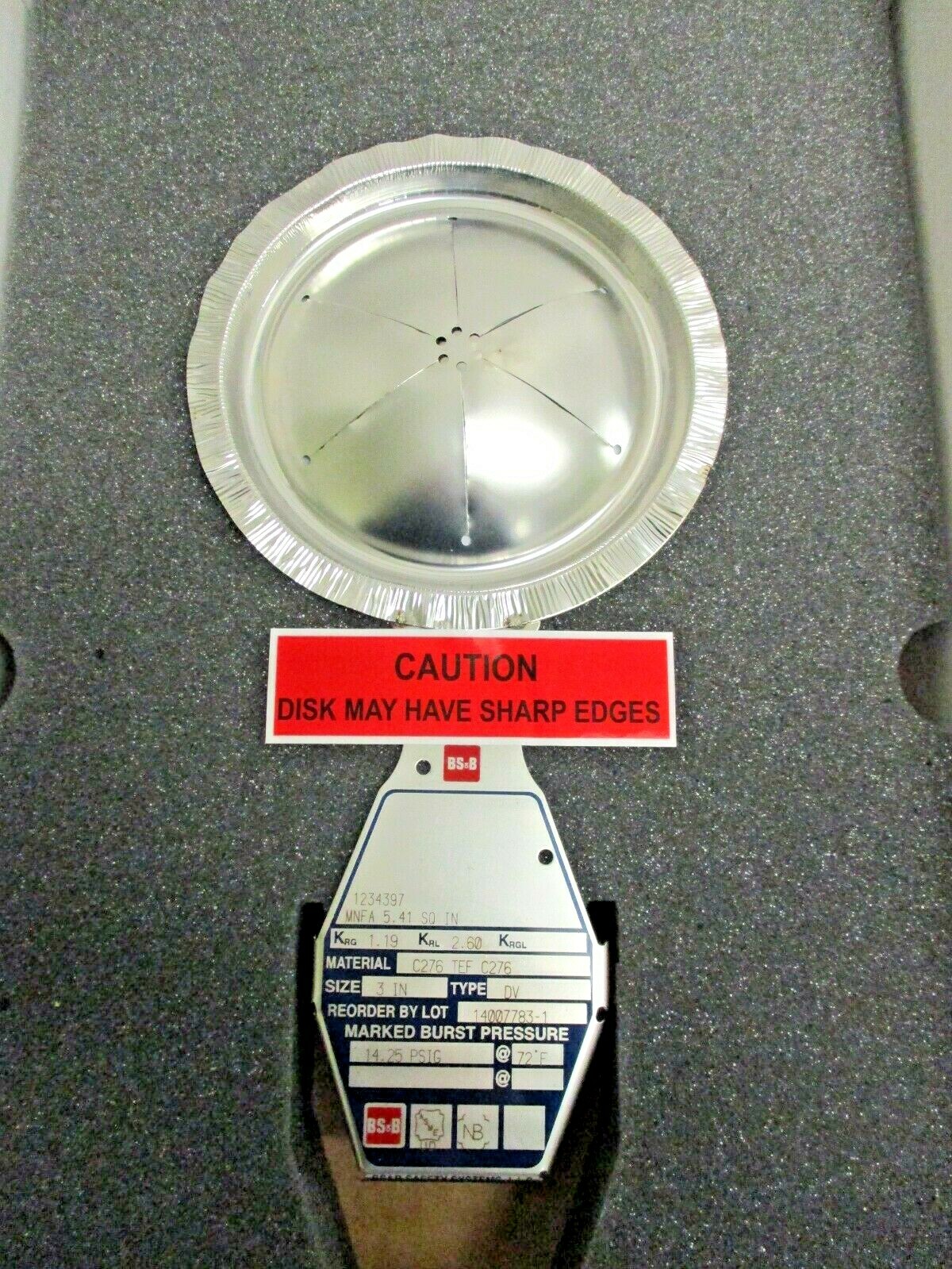 BS&B 3" RUPTURE DISK, TYPE: DV