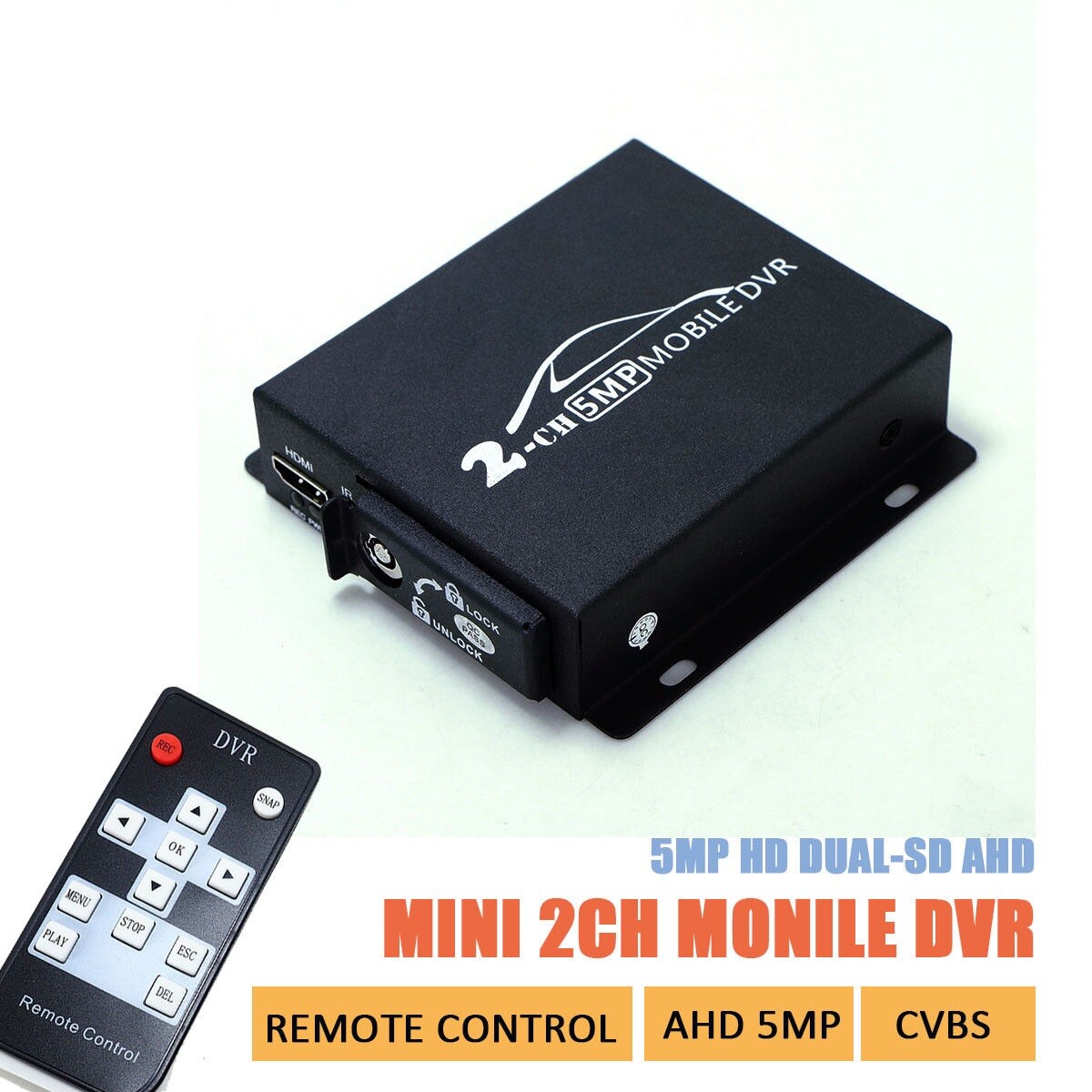 2CH AHD 5MP Mini Mobile DVR Real-time HD1080P SD DVR support 128GB/CVBS/AHD