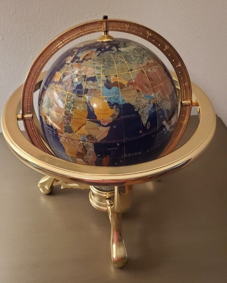 Lapis Lazuli Round World Globe with Gemstones