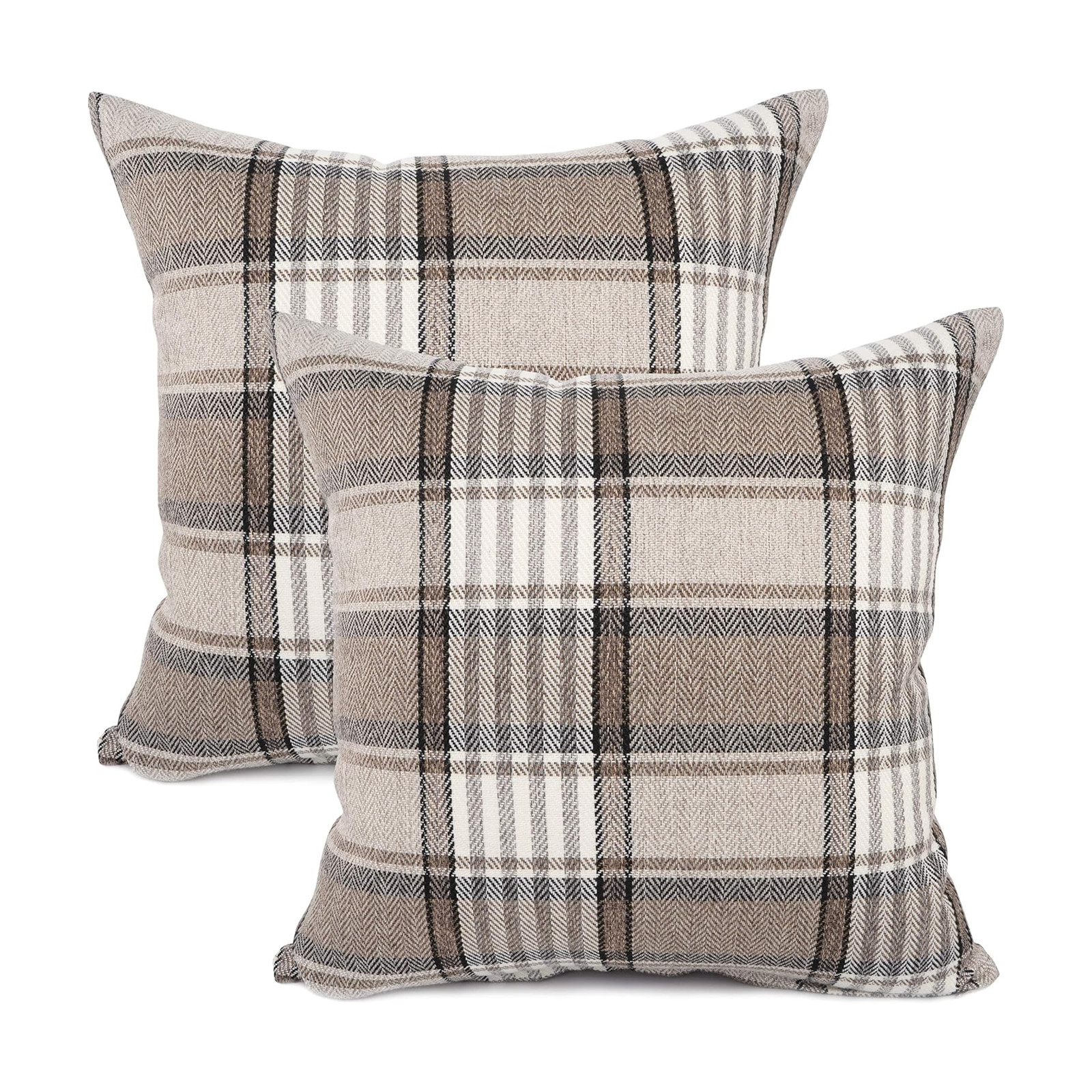 Retro Farmhouse Buffalo Tartan Plaid Cotton Linen Throw Pillow Covers 18x18 Inch