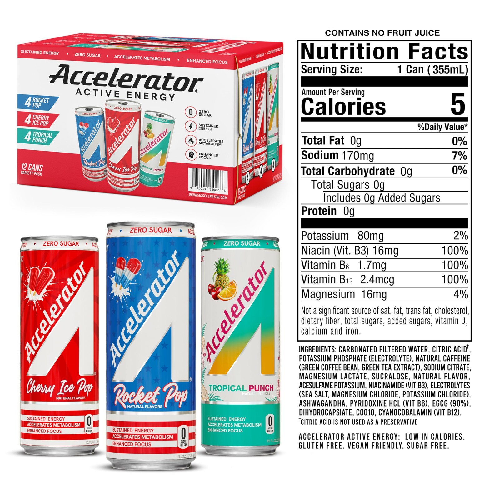 Accelerator Energy Drink, Variety Pack 12oz 12 fl oz (12 pack),