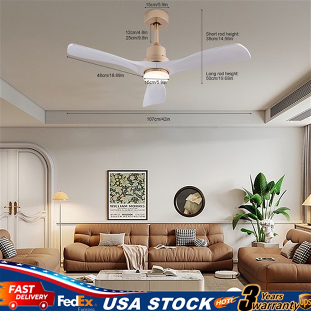 Modern Ceiling Fan Light Bedroom 6 Speed Dimmable LED Fan Lamp Fixture w/Remote