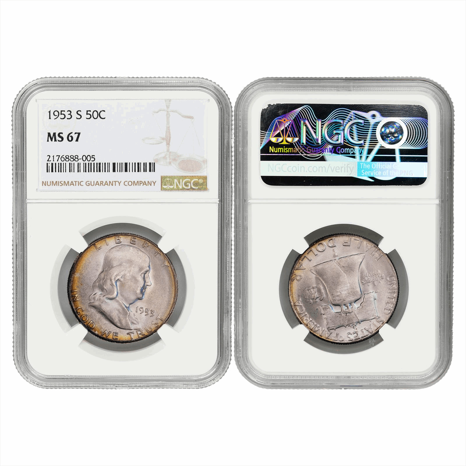 1953S Franklin Half Dollar 50C NGC MS 67