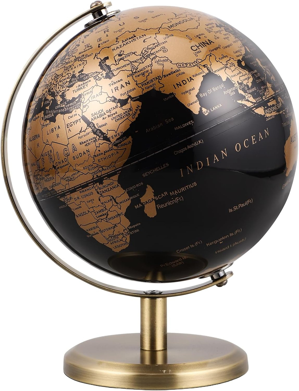 Small World Globe with Antique Bronze Stand Black Gold Desktop Globe for Kids
