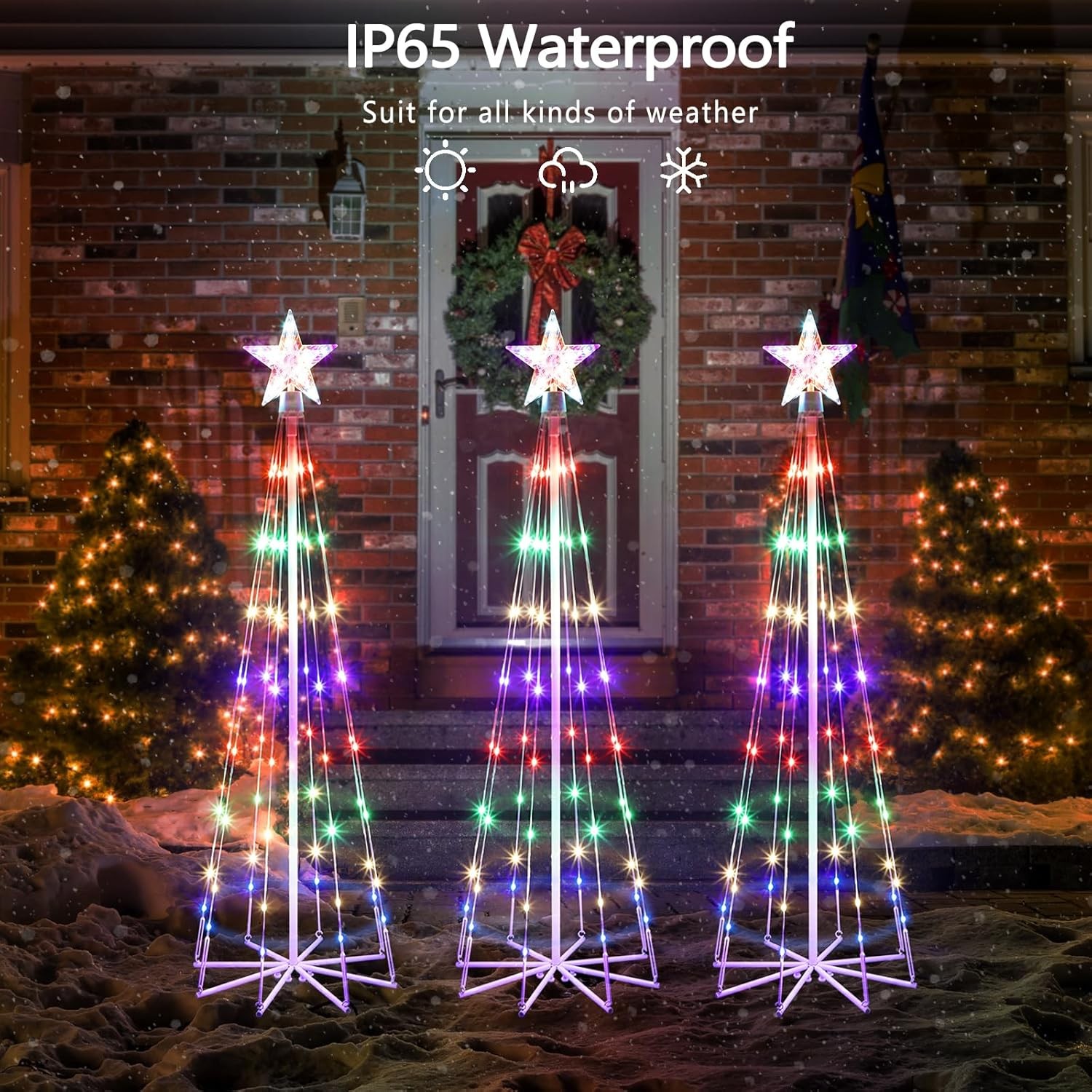 3Pcs 4' Multicolor Christmas Cone Tree Light 8 Modes Animated Outdoor Xmas Decor