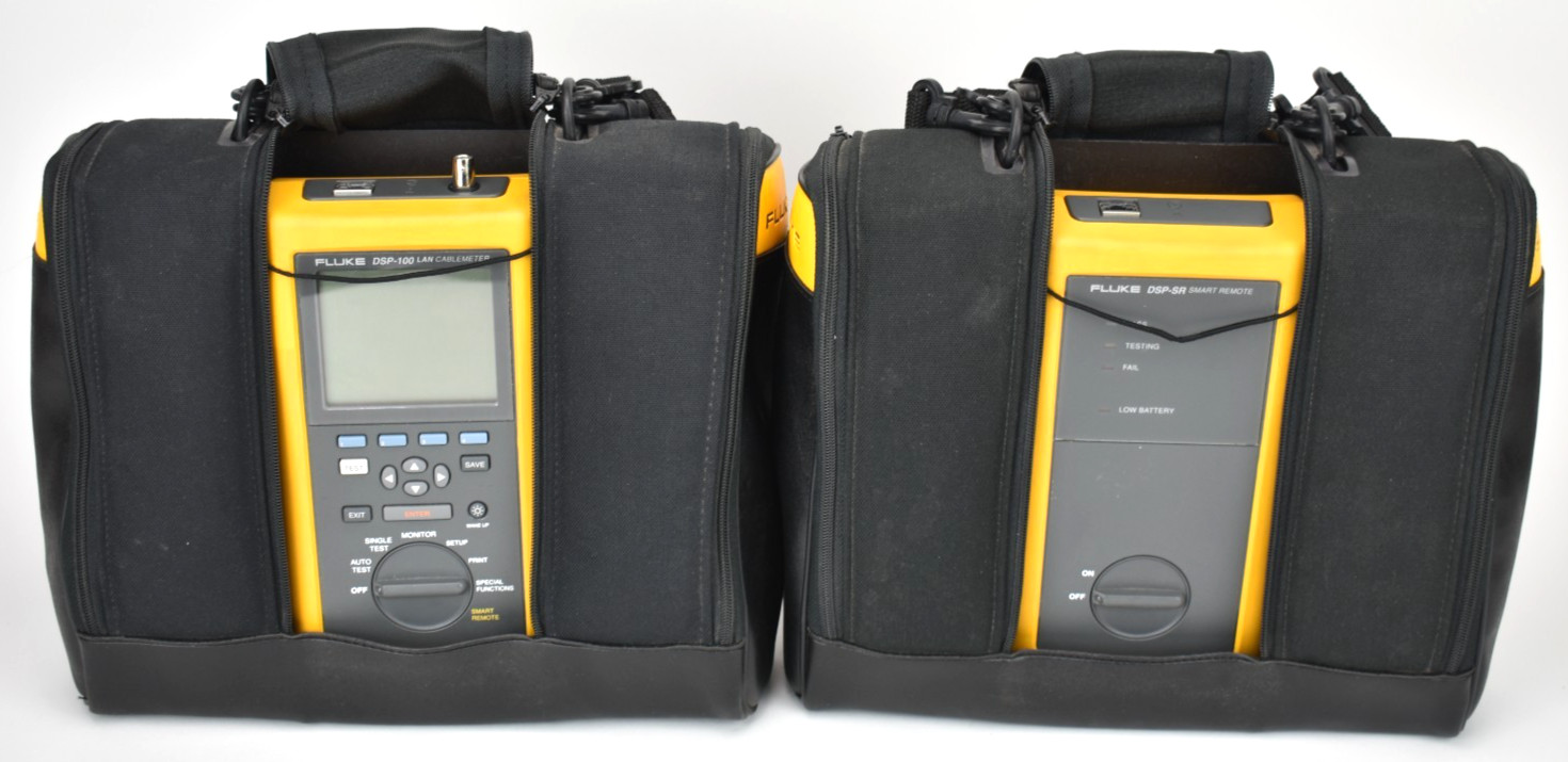 Fluke DSP-100 LAN CableMeter Kit w/ DSP-SR Smart Remote Cases Battery Cables