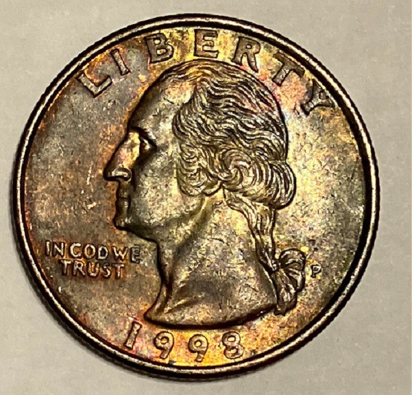 1998-P WASHINGTON QUARTER (BEAUTIFUL TONING ON OBVERSE AND REVERSE)