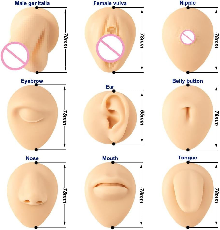 Silicone Piercing Practice Body Parts Displays Set Body Piercing Practice Model