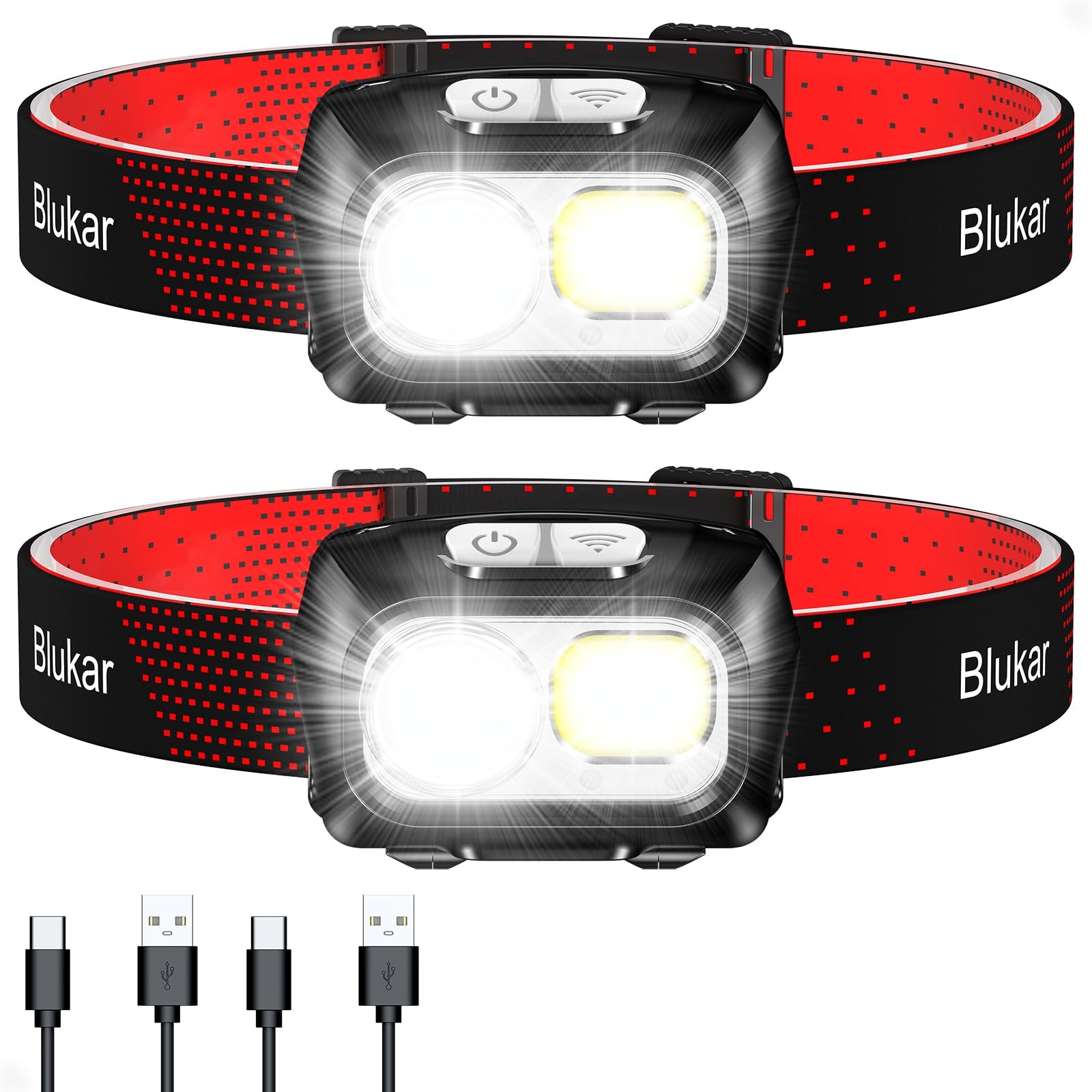 LED Headlamp Rechargeable,2000L Super Bright Headlight with Motion Sensor -