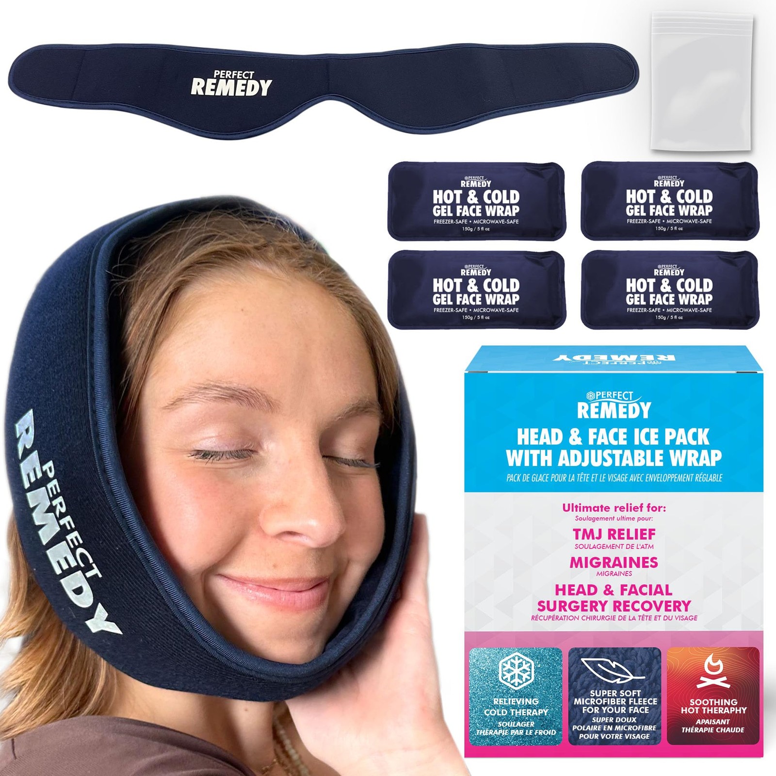 Perfect Remedy Wisdom Teeth Ice Pack Head Wrap - Reusable Cold Regular, Blue