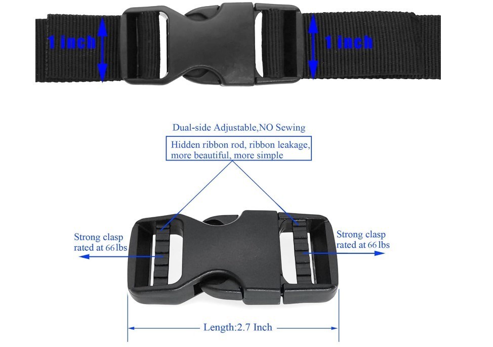 Plastic Buckle Clips for 1 Inch Straps, 2 Pack 1" Quick Side Release Buckles