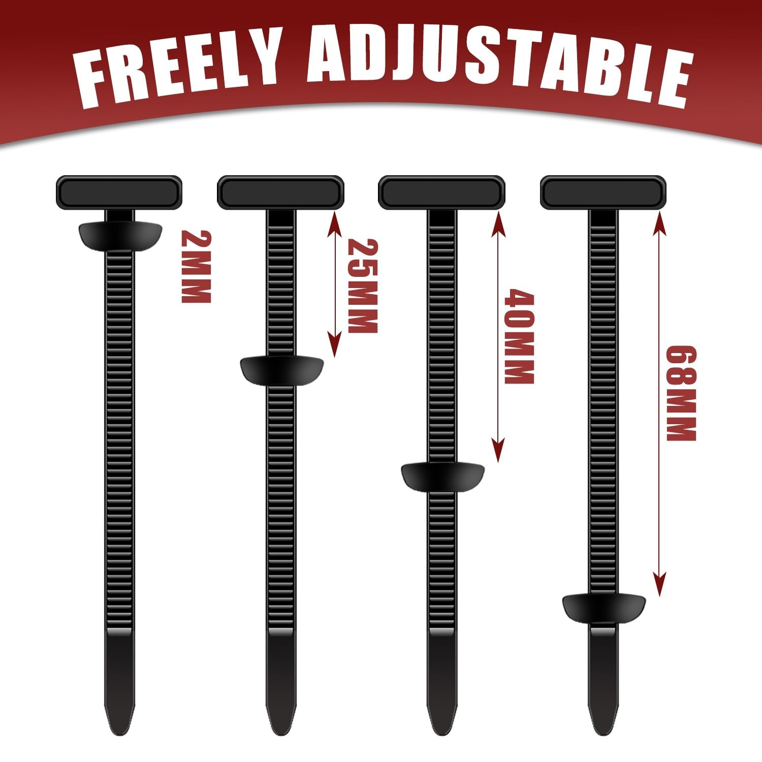 BWEALT 200 Pack Nylon Cable Tie Buckle Push Pin UV Resistant