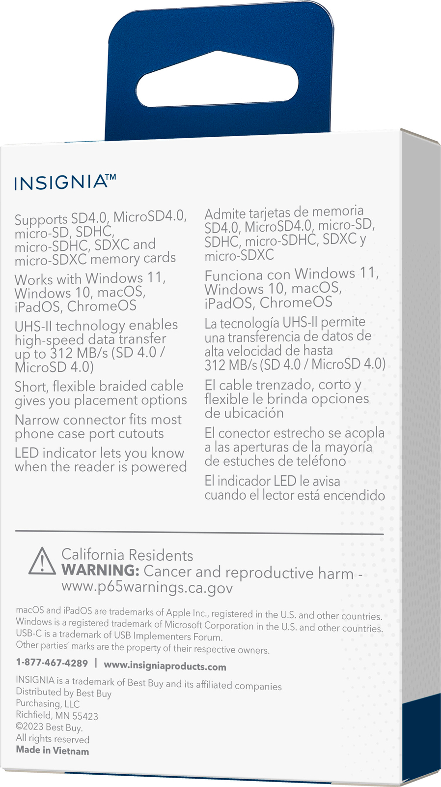Insignia- USB-C-to-SD/microSD Dual-Slot Card Reader - White
