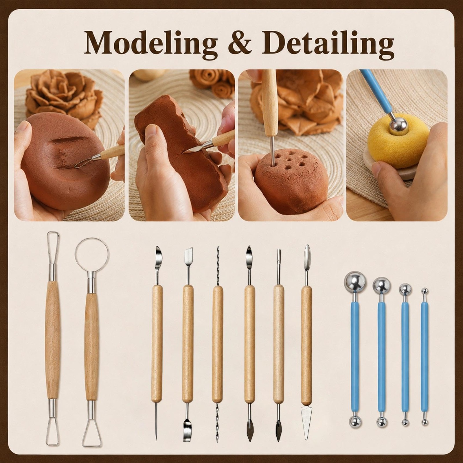 47PCS Pottery Tools Kit, Clay Sculpting and Ceramic Carving Tools for Polymer...