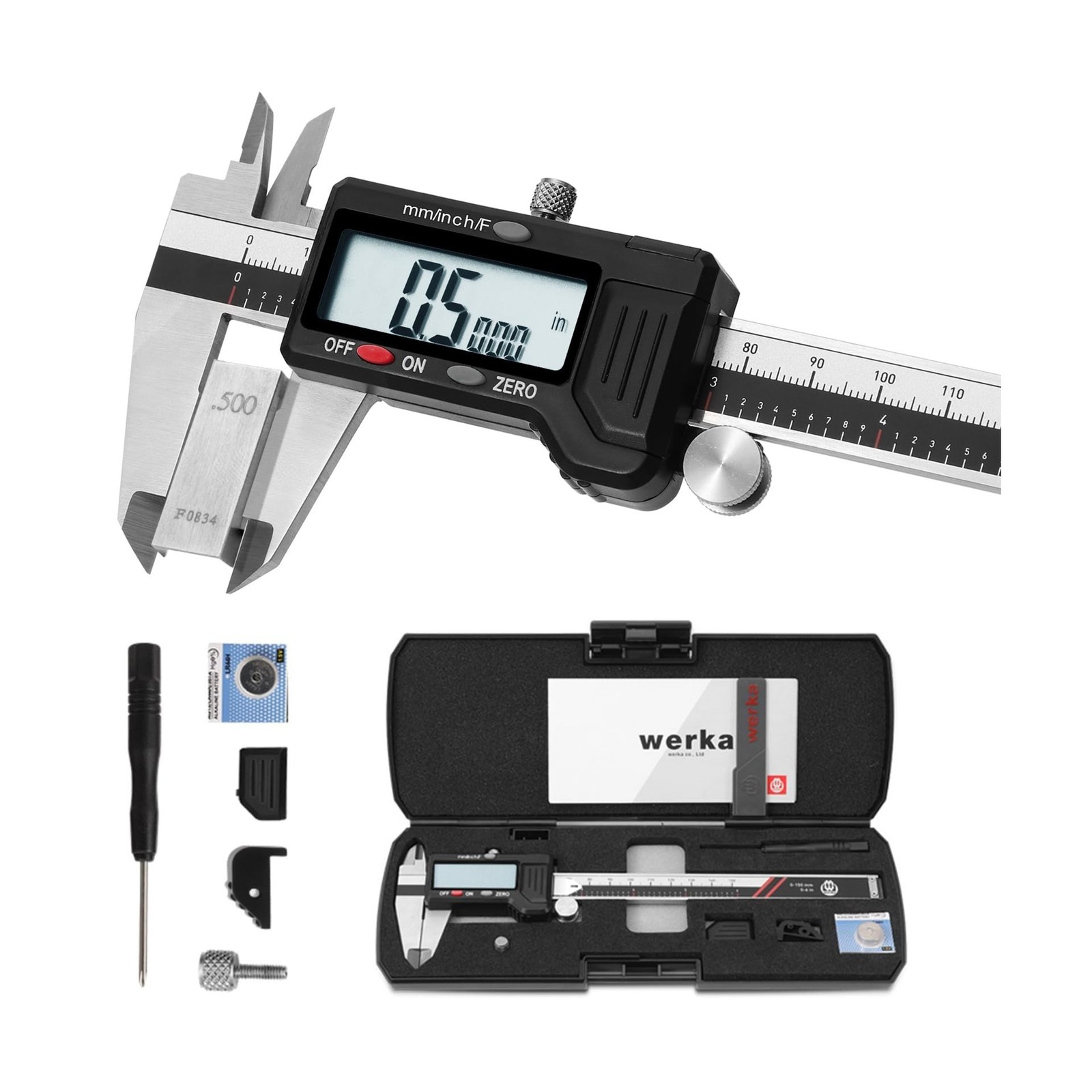 werka Digital Caliper, 0-6” Calipers Measuring Tool, Auto-Off Micrometer C