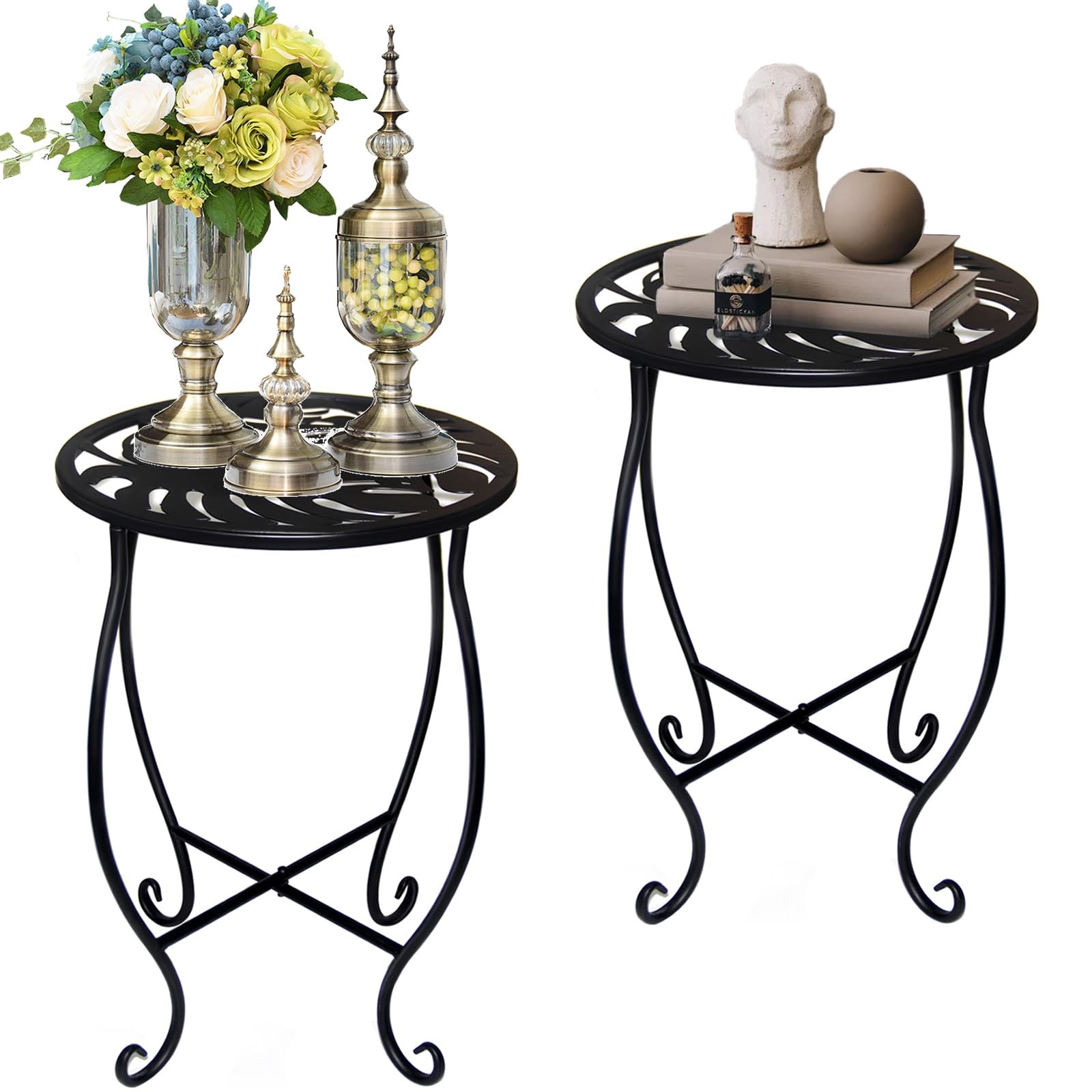 Small Side Tables for Small Space, 2 Pack Metal Outdoor Indoor Side Table, We...