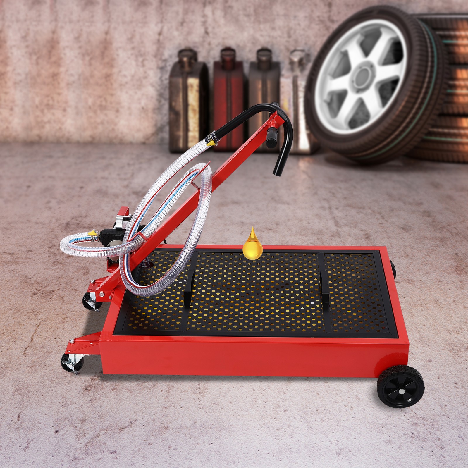 17Gallon Portable Oil Drain with Pump Truck Oil Drain Low Profile Oil Change Pan