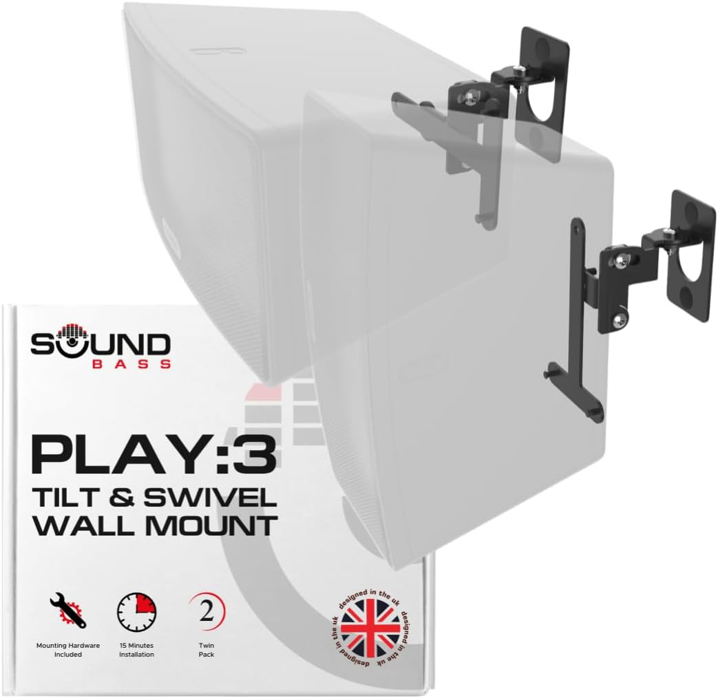 Play 3 Wall Mount Black Pair, Compatible with Sonos Play:3 Only, Twin Pack, Adju