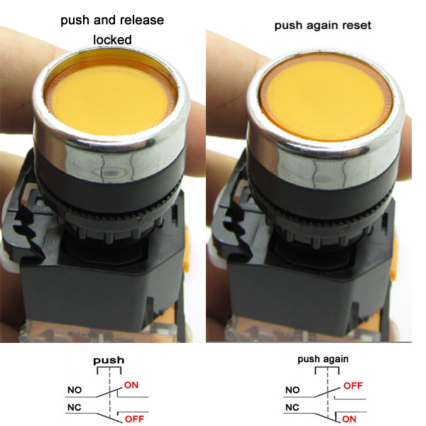 10 x Yellow Push Button Switch Pushbutton Latching 22mm NO + NC 10A Wholesale