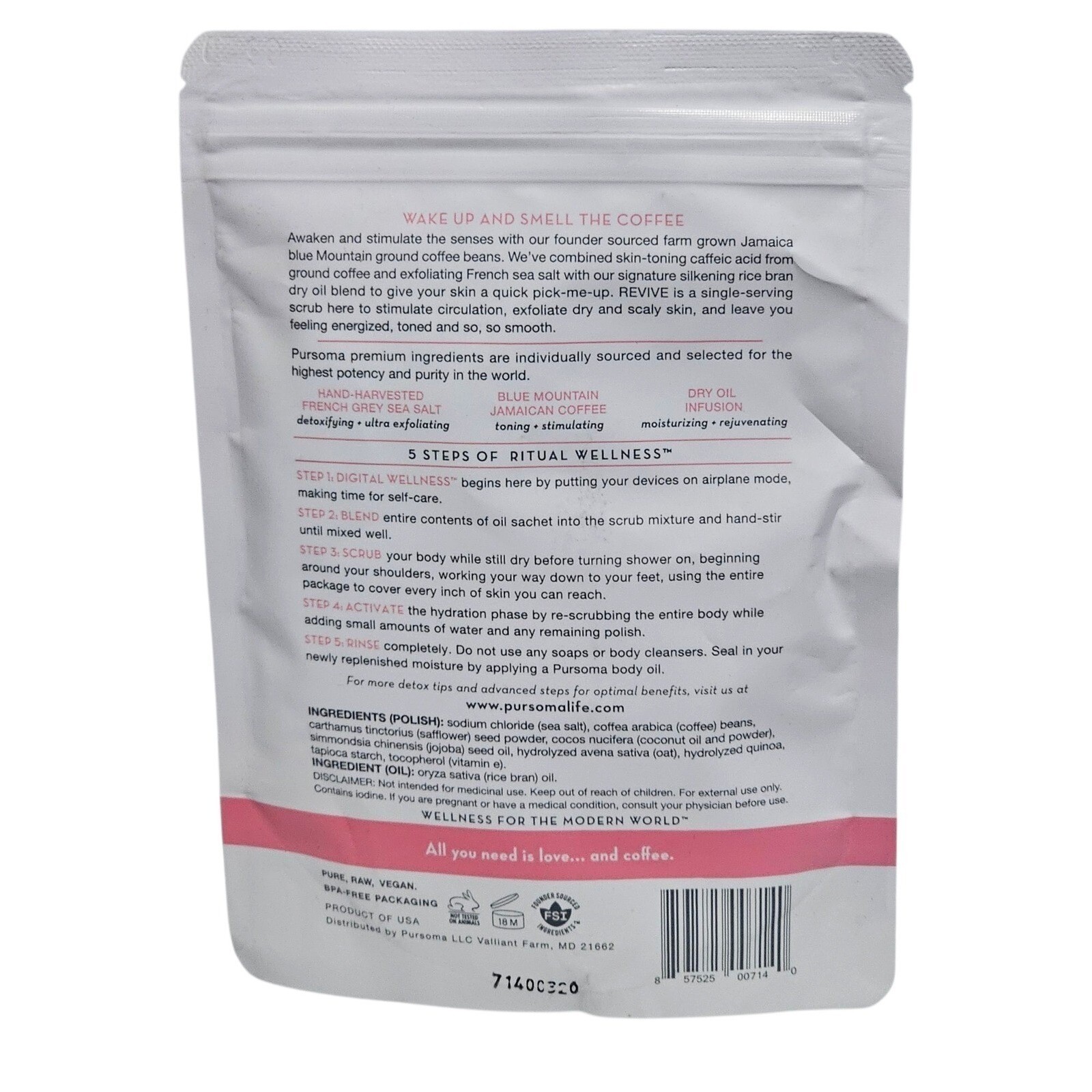 Pursoma Revive Coffee Body Polish Deep Firming Toning Resurfacing Treatment 4 oz