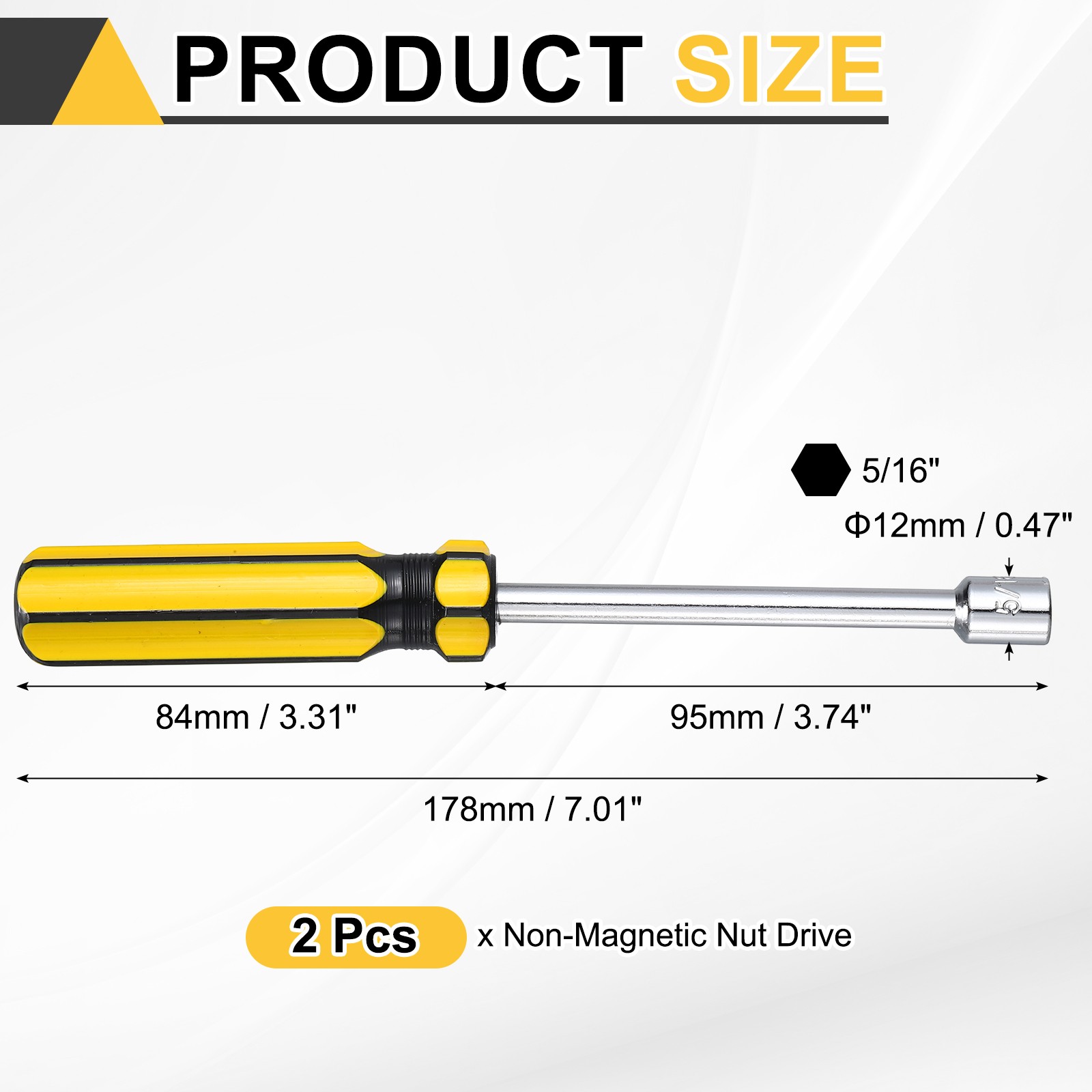 2pcs Non-Magnetic Nut Driver, 5/16" Hex Nut Driver with PVC Handle