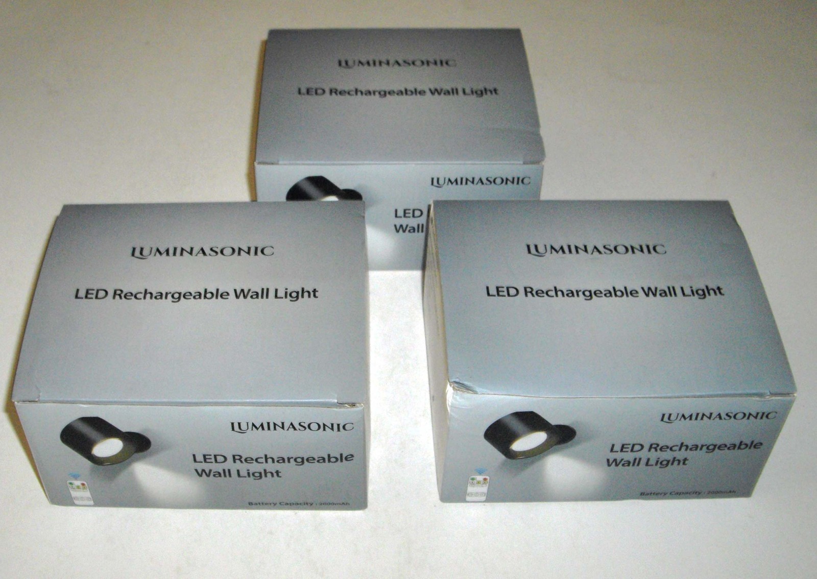 Lot 3 NOS NEW Luminasonic LED Rechargeable Wall Light 2000mAh F1 Black 3 Colors