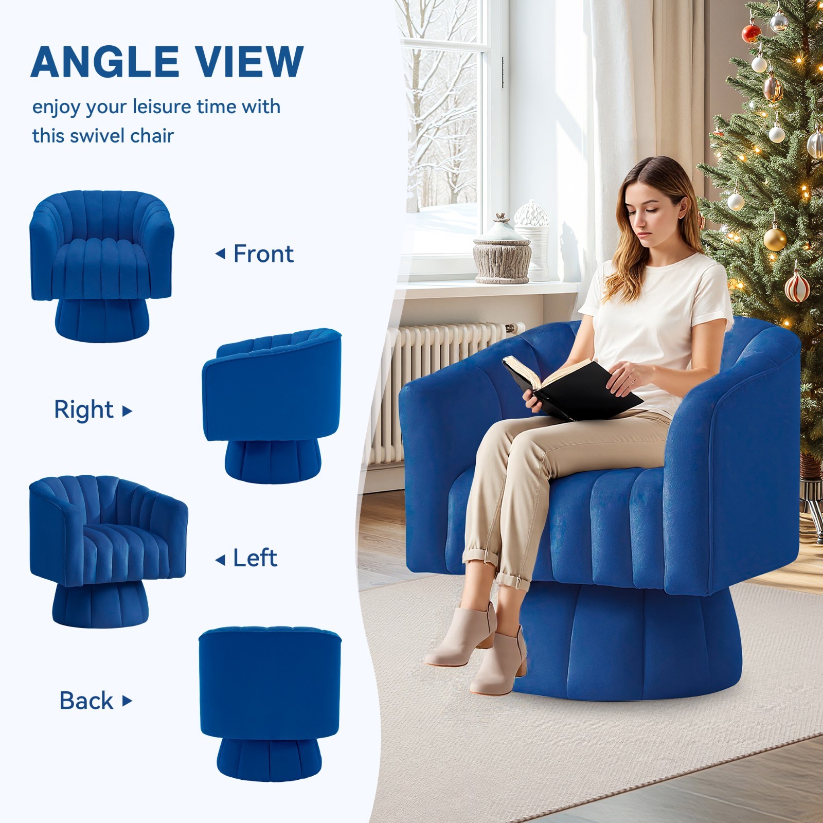Korser 360° Swivel Accent Chair with Velvet Upholstered Swivel Barrel Chairs