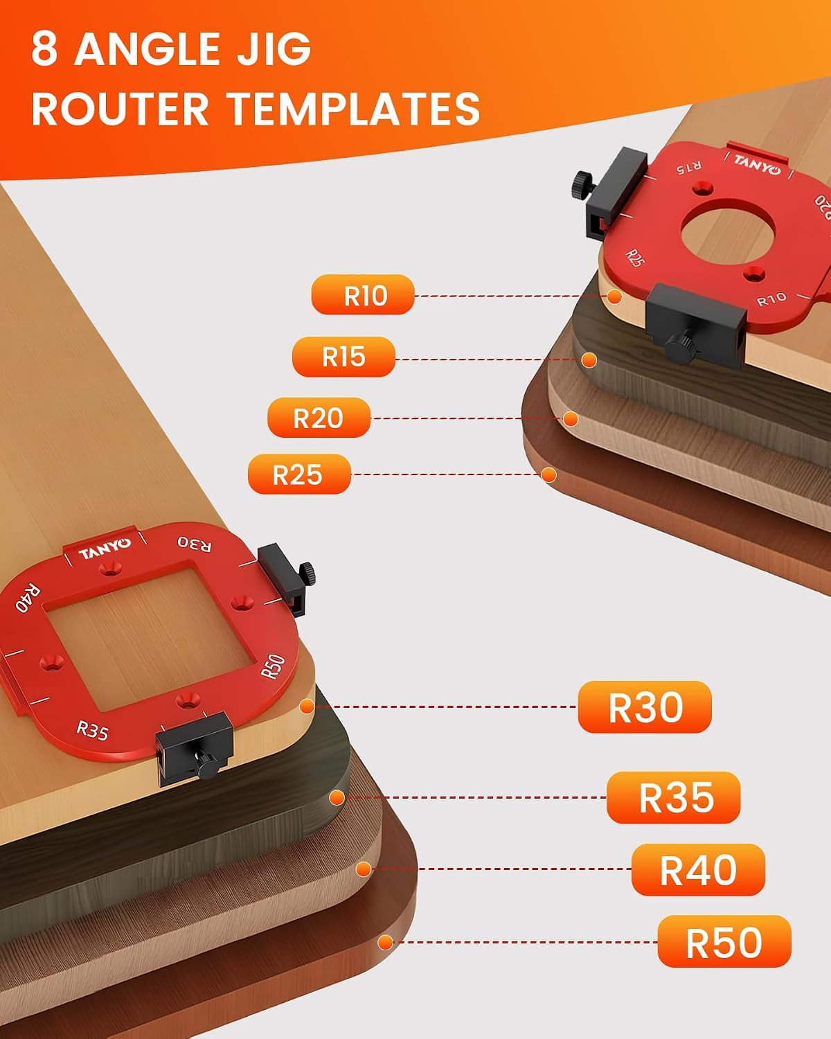 2pcs Router Corner Radius Template, R10-50 Precise Rounded Corners | 8-radius, a