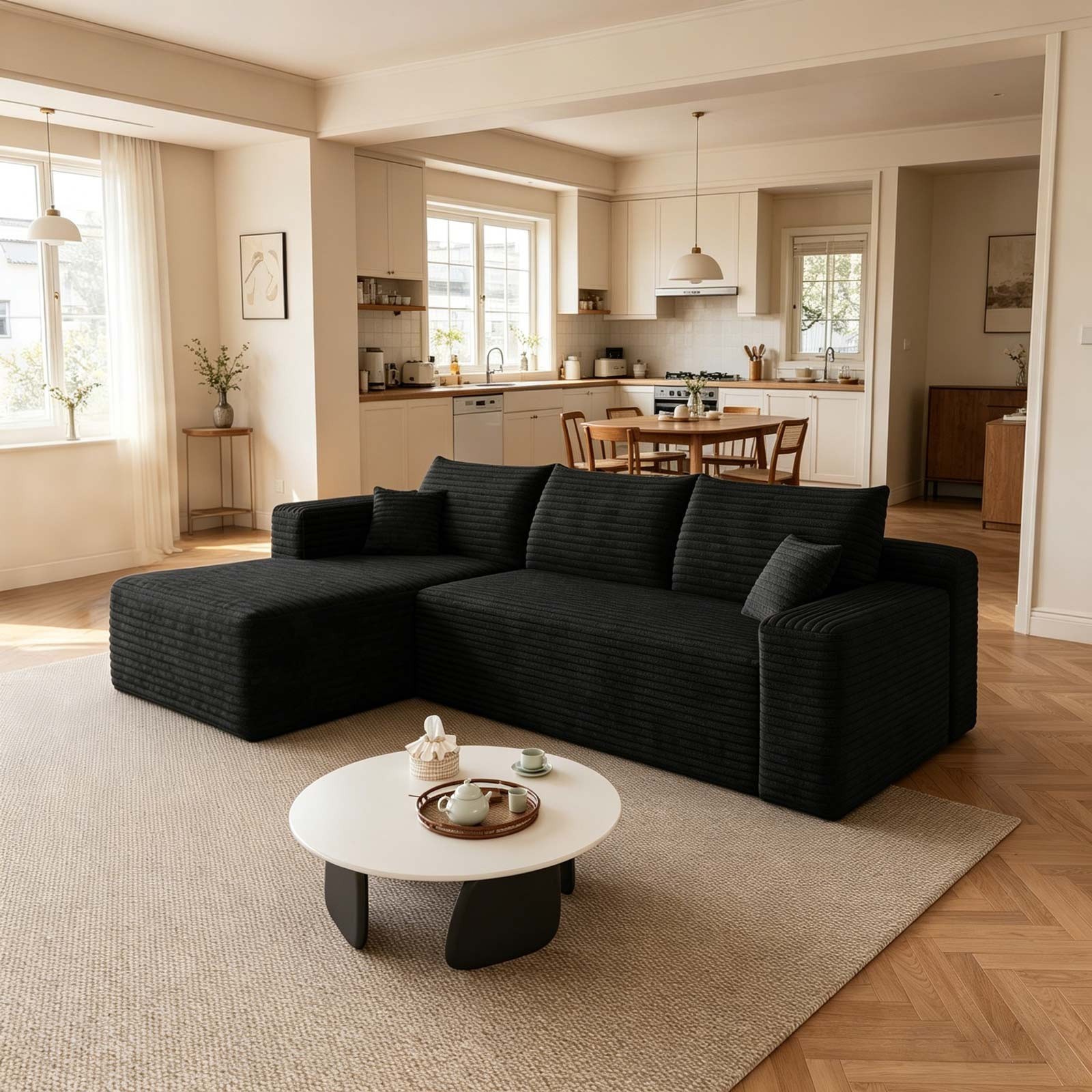 95" L Shape Couch Comfy Sectional Boneless Sofa with Left Chaise for Living Room