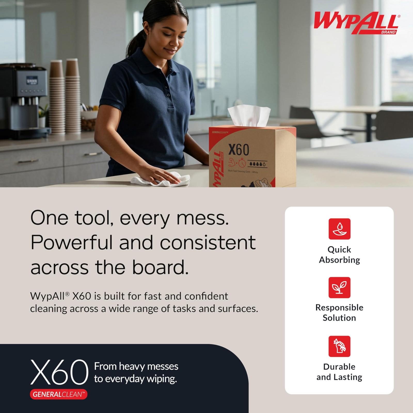 WypAll GeneralClean X60 Cloths Multi-Task Cleaning Wipes 10 Boxes, White