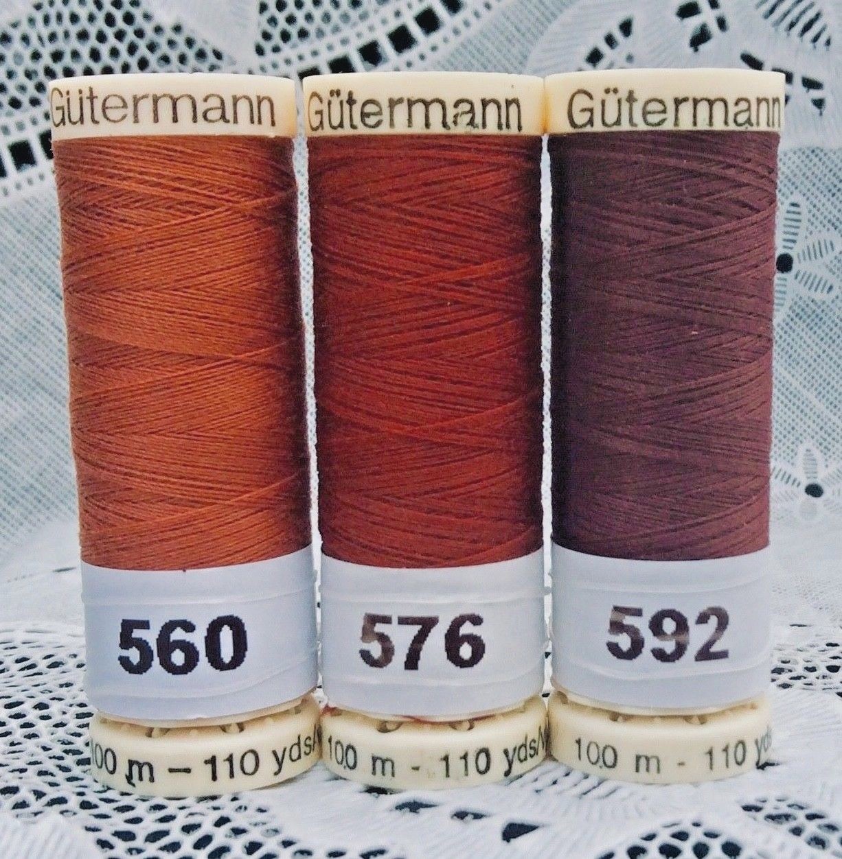 3 different sienna colors GUTERMANN 100% polyester thread 110 yards each spool