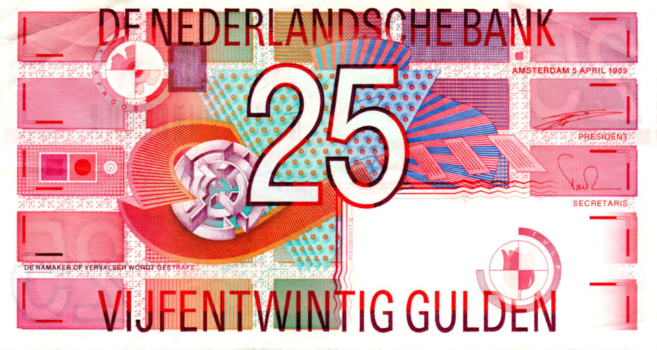 Netherlands 25 Gulden 1989 aXF Banknote P-100 Series 25329 Paper Money