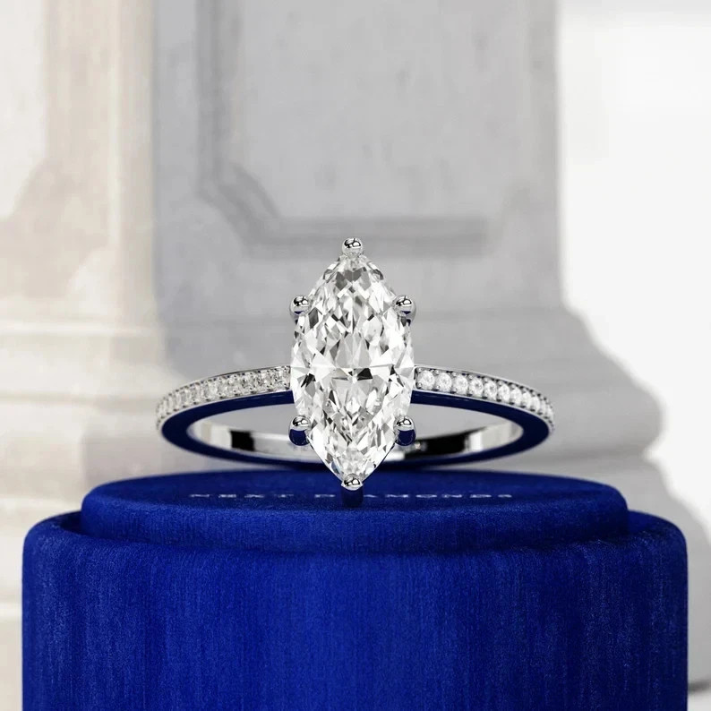 3.10 Ct Moissanite Marquise Cut Prong Setting Wedding Engagement Ring