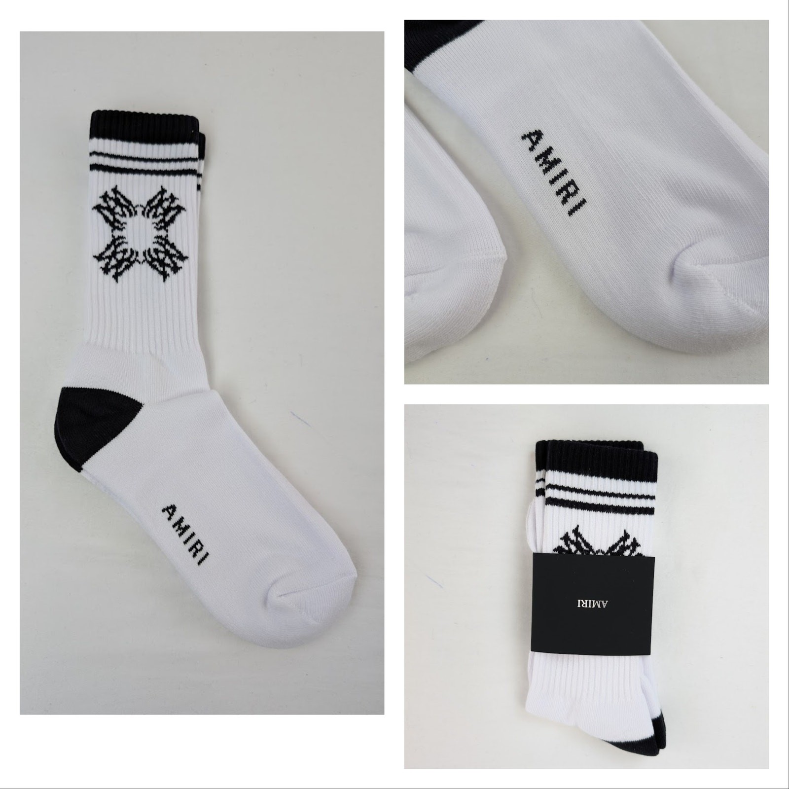 Amiri Q:2 / MA Quad Socks in White / Black BNWT 43-44