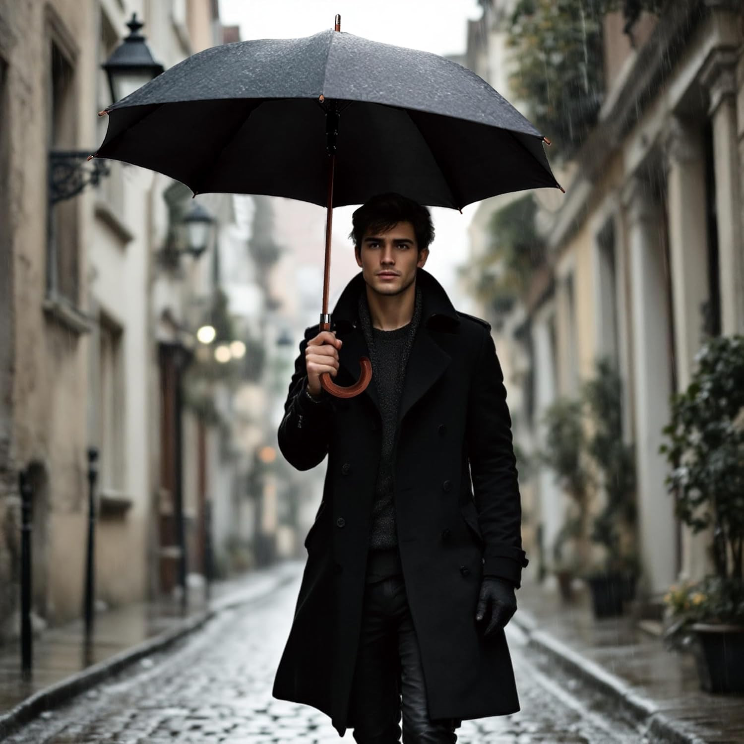 48" Black Umbrella – Stick Windproof Large Umbrellas for Rain, Automatic Open fo