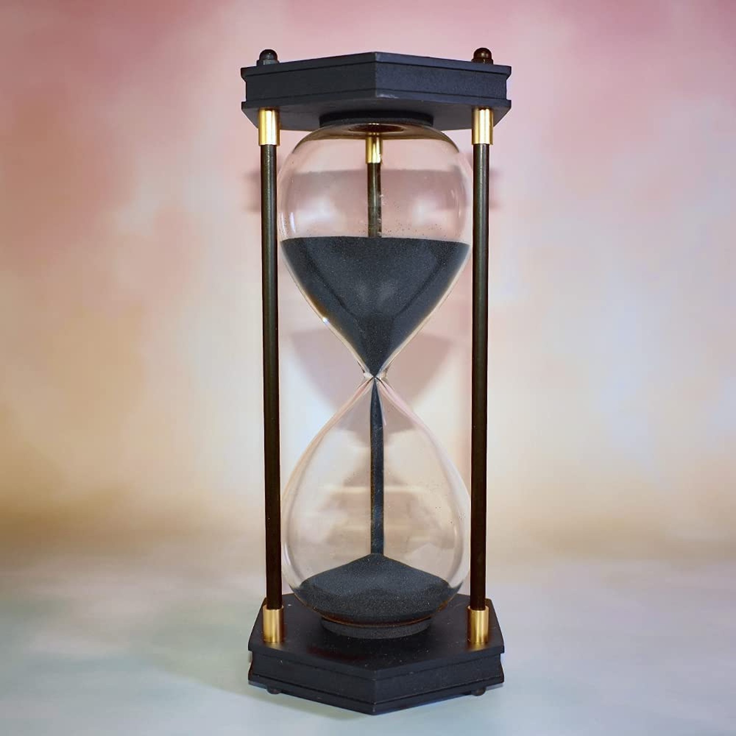 Large Hourglass Timer 60 Minute, Decorative Hexagon Frame Sandglass with Blac...