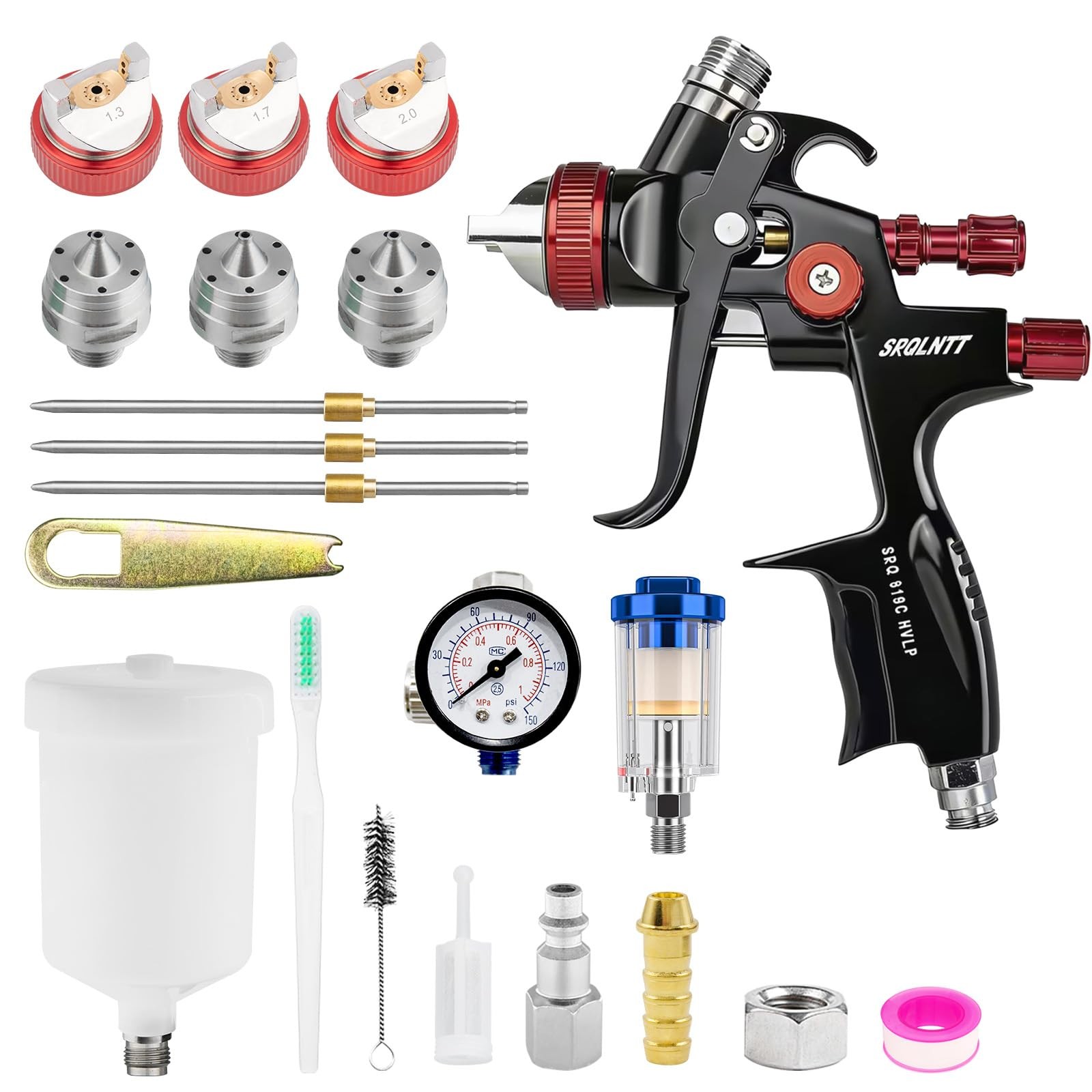 HVLP Air Spray Gun Kits with 1.3/1.7/2.0 mm Nozzles Spray Paint Gun Automotive w