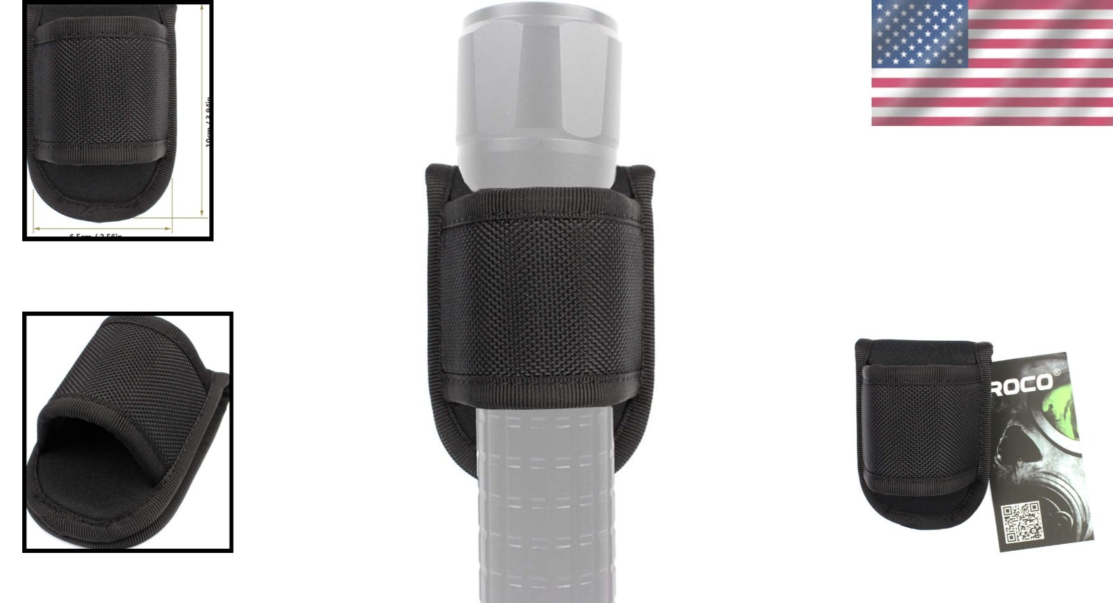 Flashlight Holster for Duty Belt, Open Top D Cell Compact Light Holder Case, Nyl
