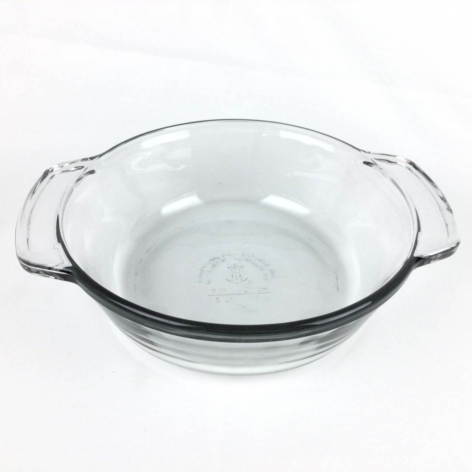 Anchor Hocking Casserole Dish 1.5 Qt Round Clear Glass  Tab Handles 8.25"