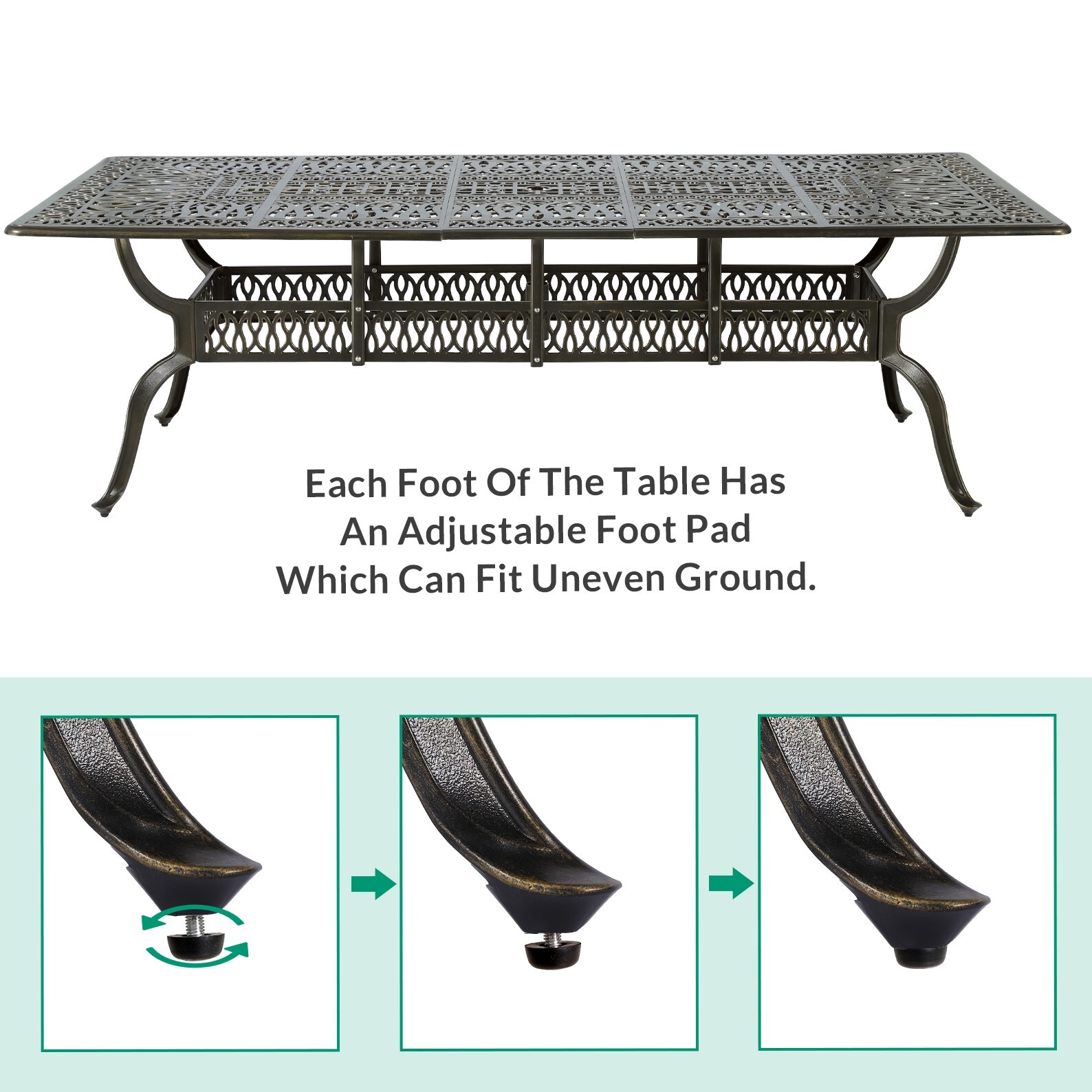 Outdoor Large Cast Aluminum Rectangle Dining Table Oversized Patio Dining Table