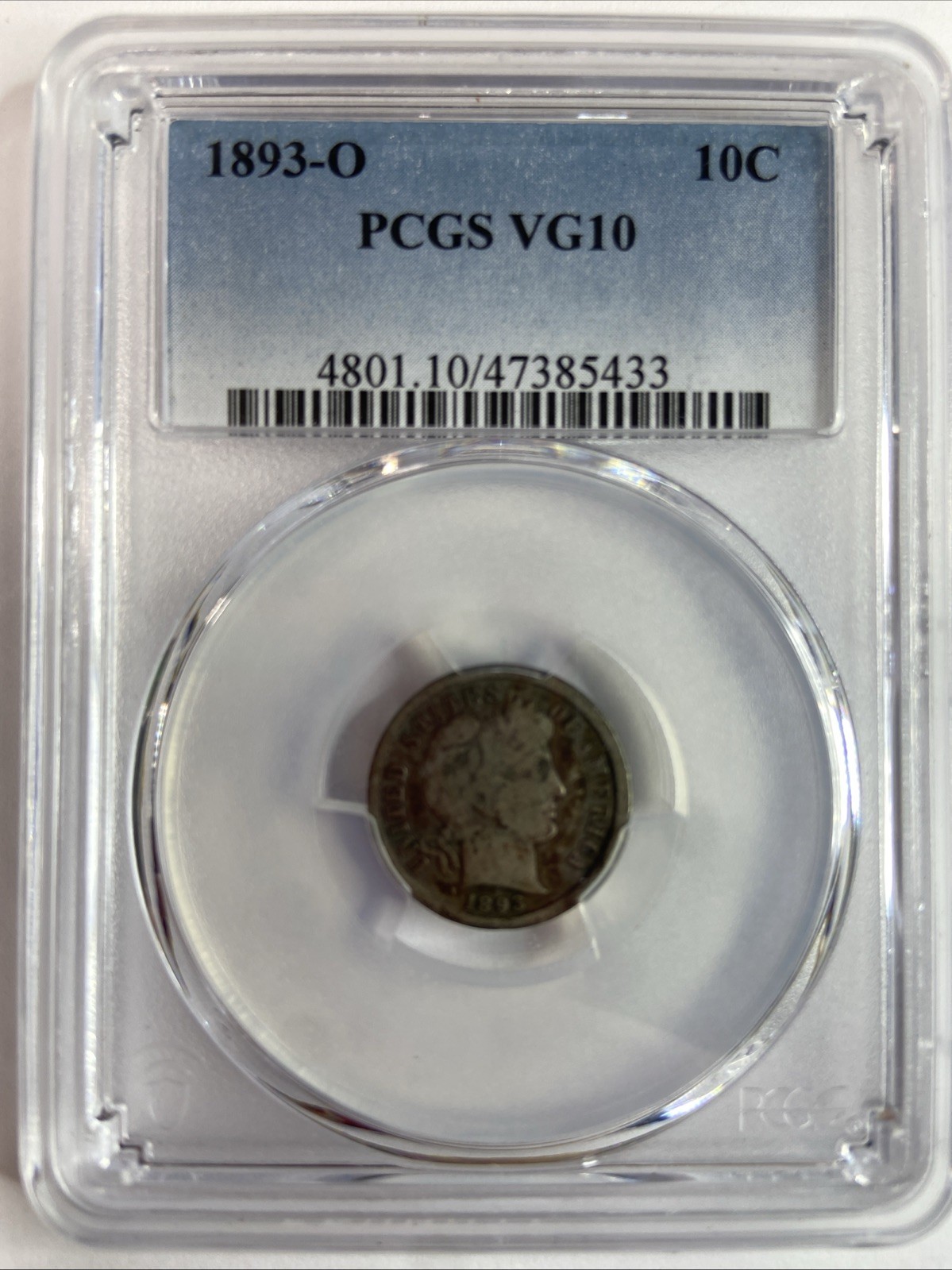 1893-O Barber Dime graded VG10 by PCGS Key Date Coin