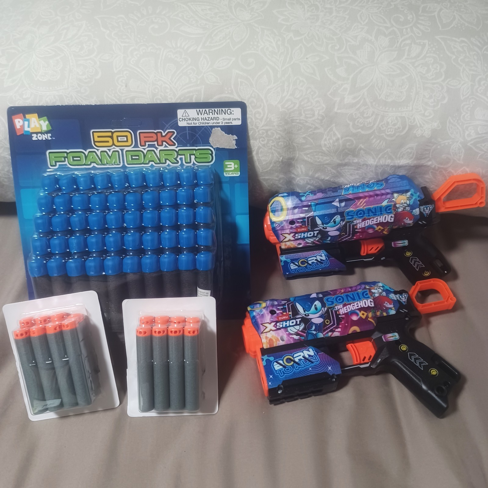 NEW set of 2 Sonic X-Shot Skins Flux Mega Blaster incl addl pack of 50 darts!
